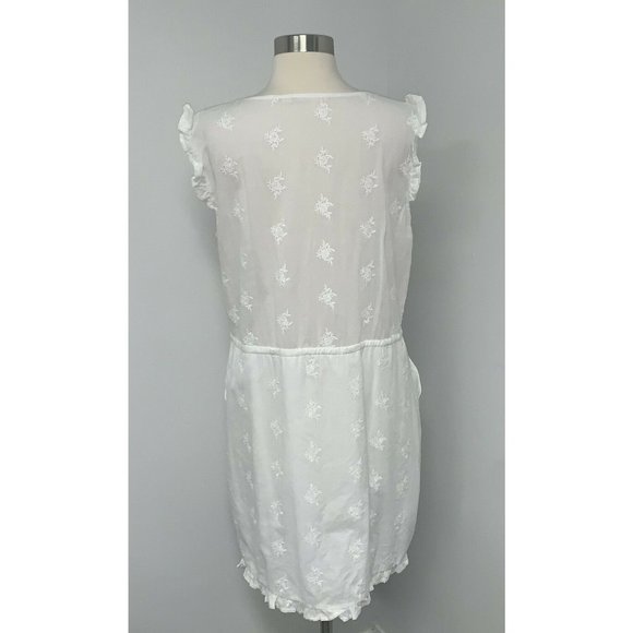 Ellison Womens White Embroidered Sleeveless Dress Size L Button Front Ruffles - Picture 4 of 7